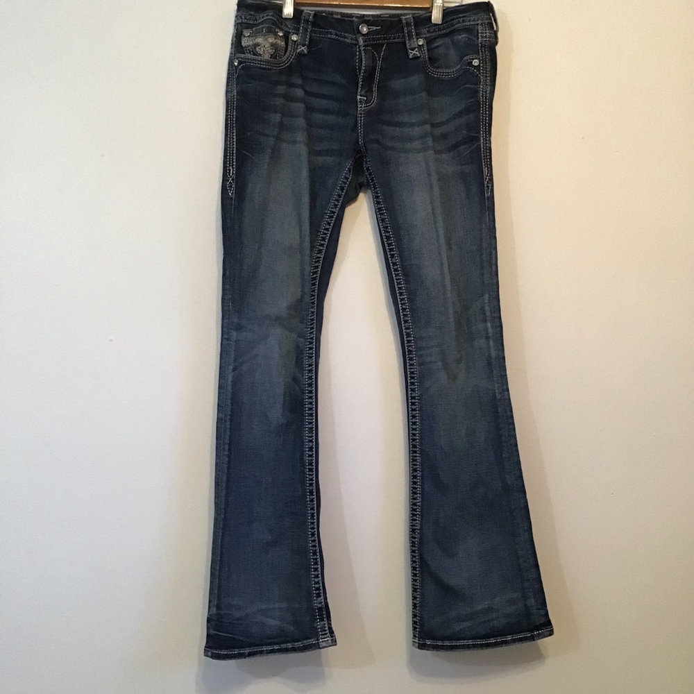 Rock Republic Haine Easy Bootcut Blue Jeans with Embroidery and Rhinestones.